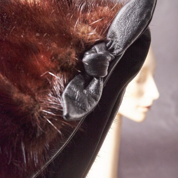 1960s Dark Brown Fur and Leather Hat - Picture 7 of 12